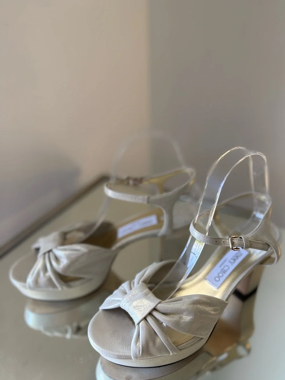 Like new Jimmy Choo Women’s Heloise 80 Shimmer Suede Platform Sandals $1,050